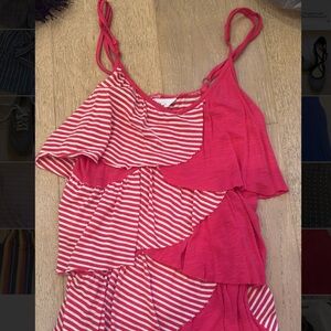 Pink and White Striped Ruffle Top